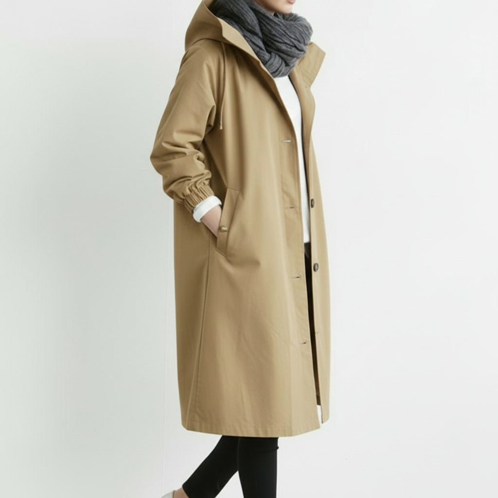 Dames Trenchcoat Waterdicht Lange Jas Capuchon Herfst Winter