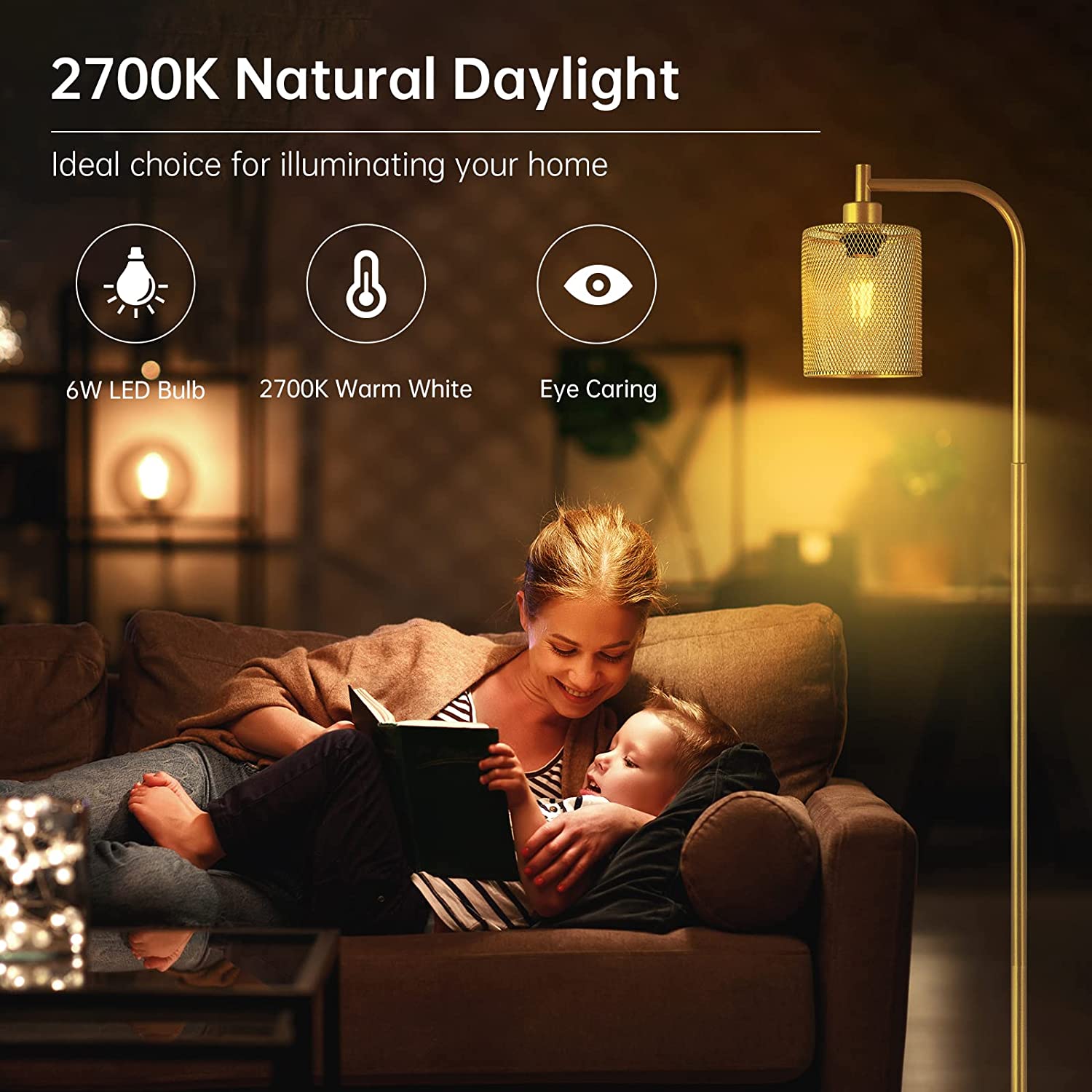 Lampada da terra dorata in stile industriale