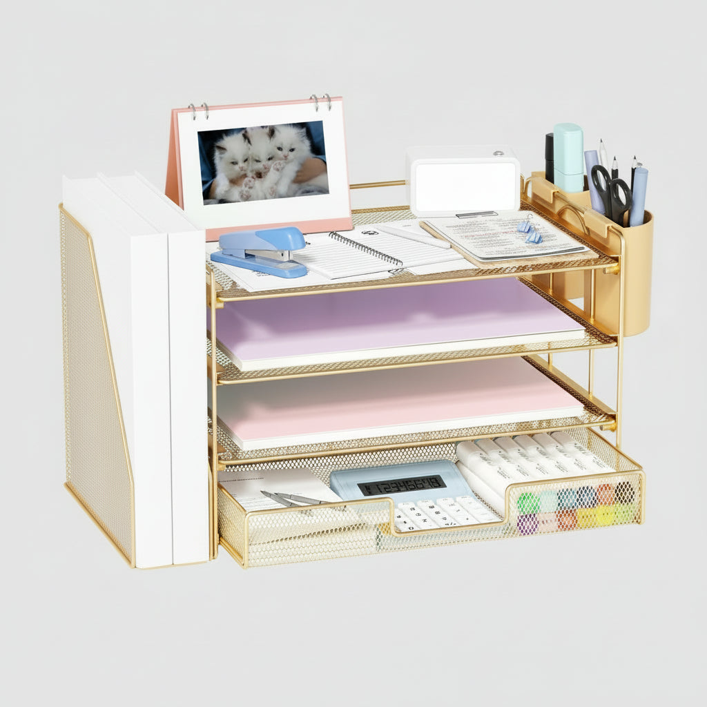 Organizador de Secretária Gaveta Ajustável Suporte Vertical para Pastas Armazenamento de Escritório