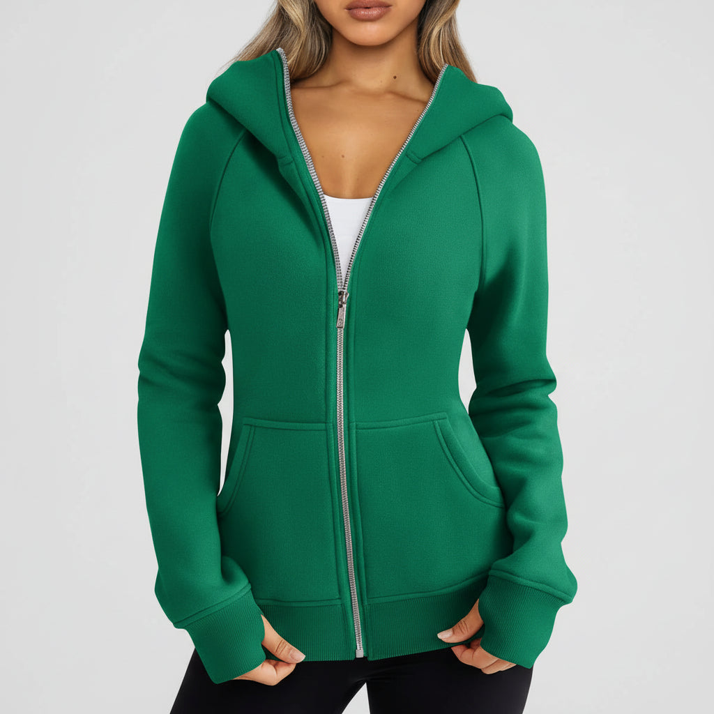 Sweatshirt com fecho de correr para senhora, corte justo, mistura de algodão, colete casual