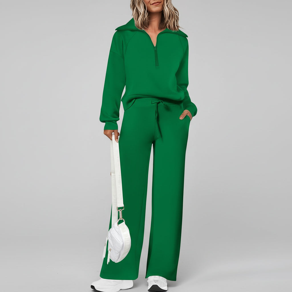 Casual Dames Tracksuit Set Half Zip Sweatshirt Palazzo Pants