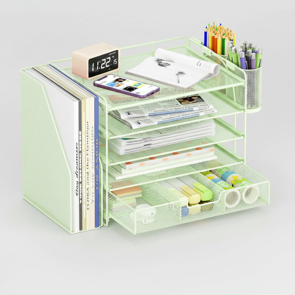 Organizador de Secretária Gaveta Ajustável Suporte Vertical para Pastas Armazenamento de Escritório