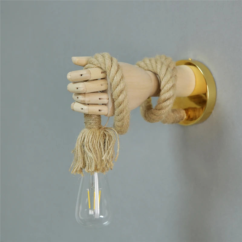 RetroHand - Lámpara de pared industrial de cuerda en forma de mano