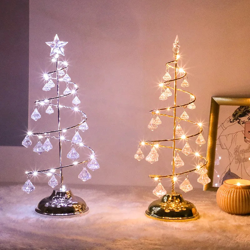 CrystalGlow - Lámpara de mesa de árbol de Navidad con decoración de cristal y luz LED