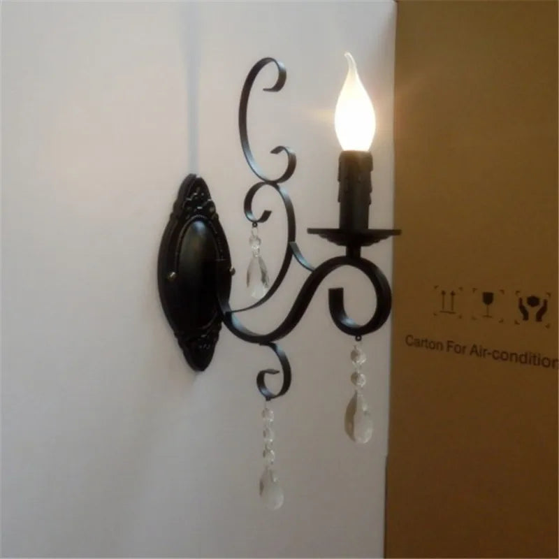 CrystalVintage - Lámpara de Pared Negra para Sala de Estar y Dormitorio
