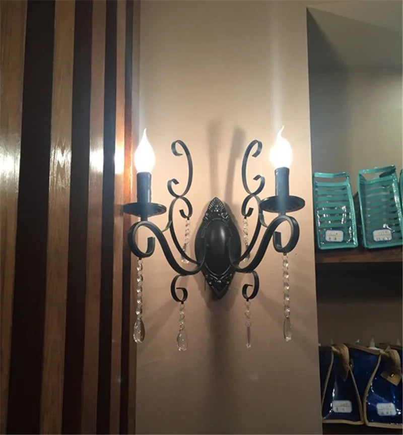 CrystalVintage - Lámpara de Pared Negra para Sala de Estar y Dormitorio