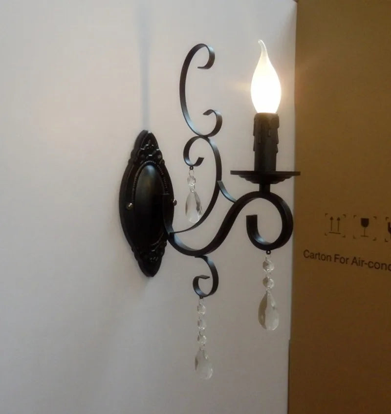 CrystalVintage - Lámpara de Pared Negra para Sala de Estar y Dormitorio