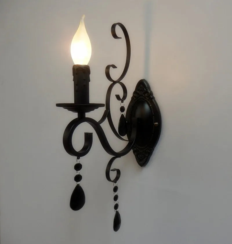 CrystalVintage - Lámpara de Pared Negra para Sala de Estar y Dormitorio