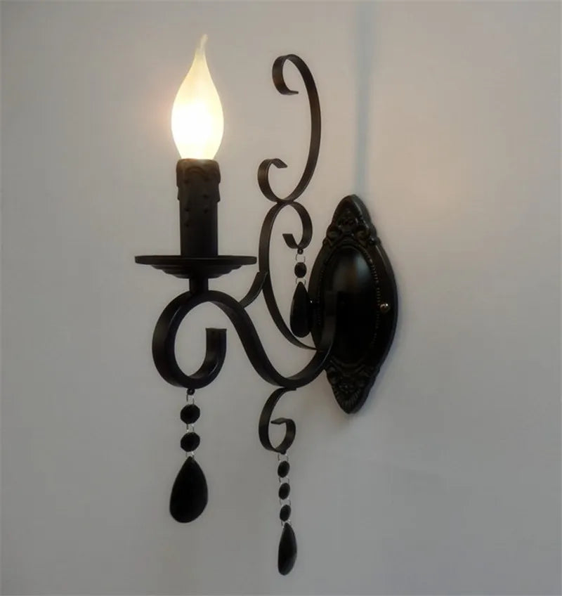CrystalVintage - Lámpara de Pared Negra para Sala de Estar y Dormitorio