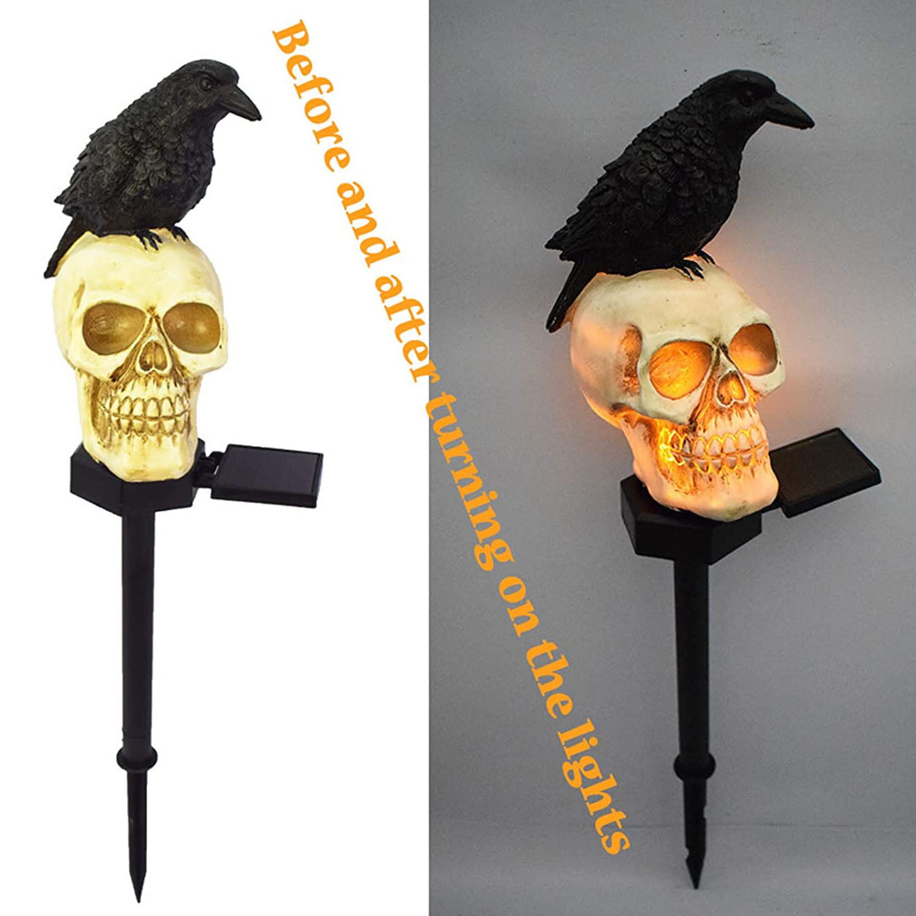 Luci Solari Halloween Teschio & Corvi per Decorazioni da Giardino