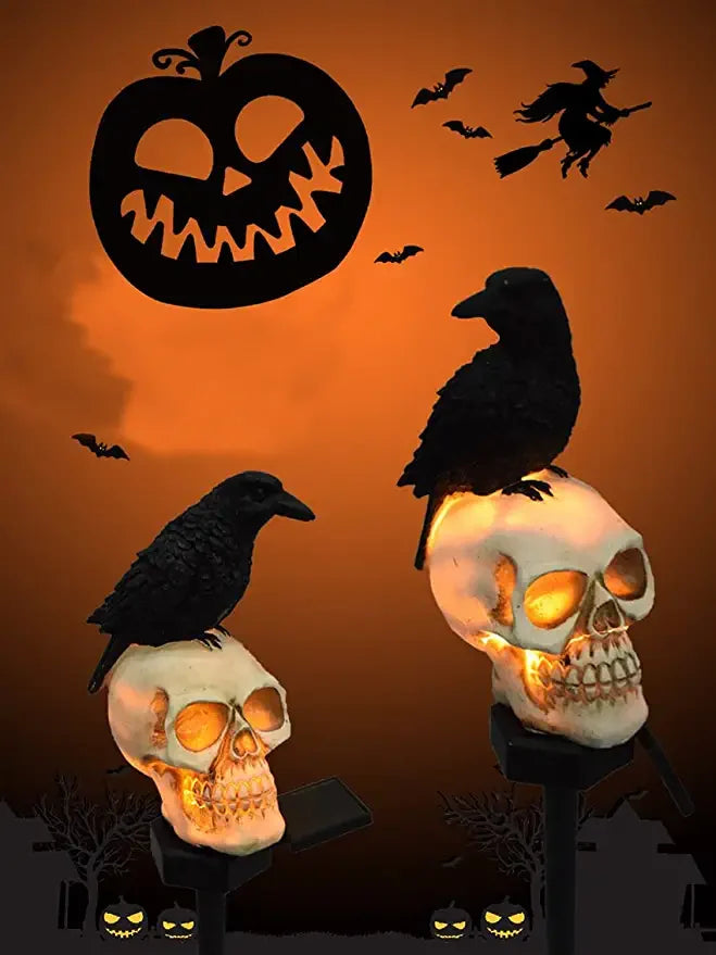 Luci Solari Halloween Teschio & Corvi per Decorazioni da Giardino
