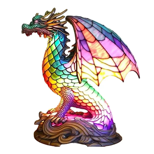 TiffanyGlow - Lámpara nocturna con cabeza de animal colorida – Lámpara de vidrio Tiffany hecha a mano