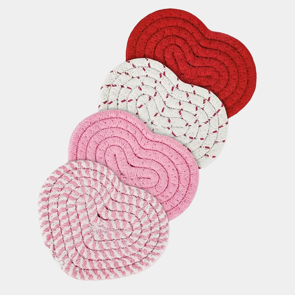 Conjunto de Descanso de Copos em Forma de Coração Tecido