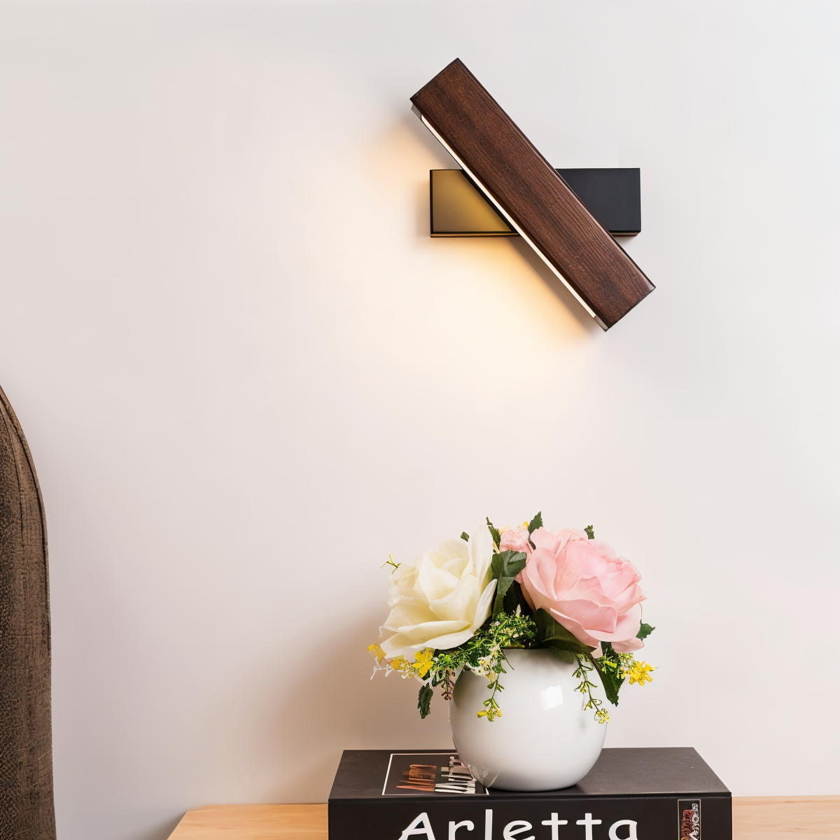 Lampada da parete TwistLED - Lampada da parete LED rettangolare in legno girevole a 360°