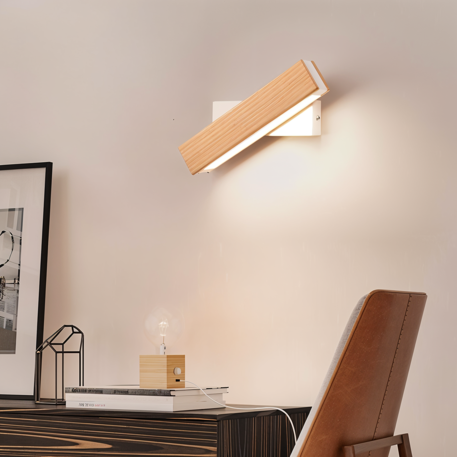 Lampada da parete TwistLED - Lampada da parete LED rettangolare in legno girevole a 360°