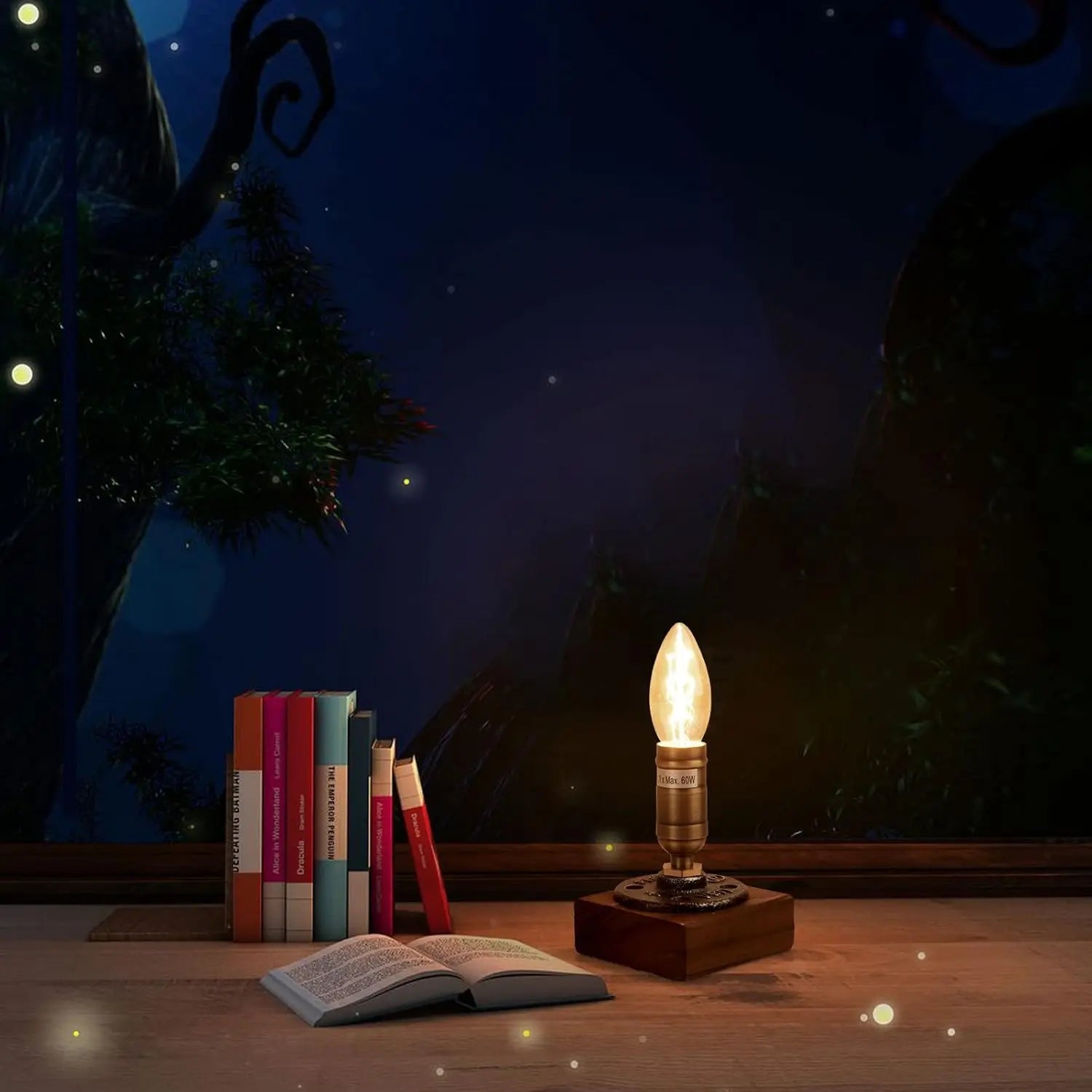 RetroWood - Houten Tafellamp in Vintage Industriële Stijl