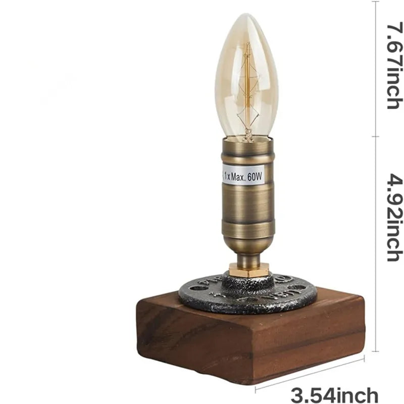 RetroWood - Houten Tafellamp in Vintage Industriële Stijl