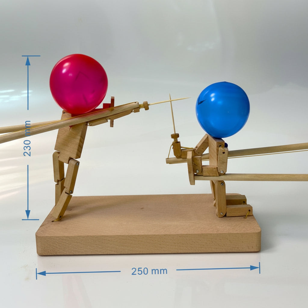 Handmade Balloon Heads Wooden Fighter Puppets - Image 2