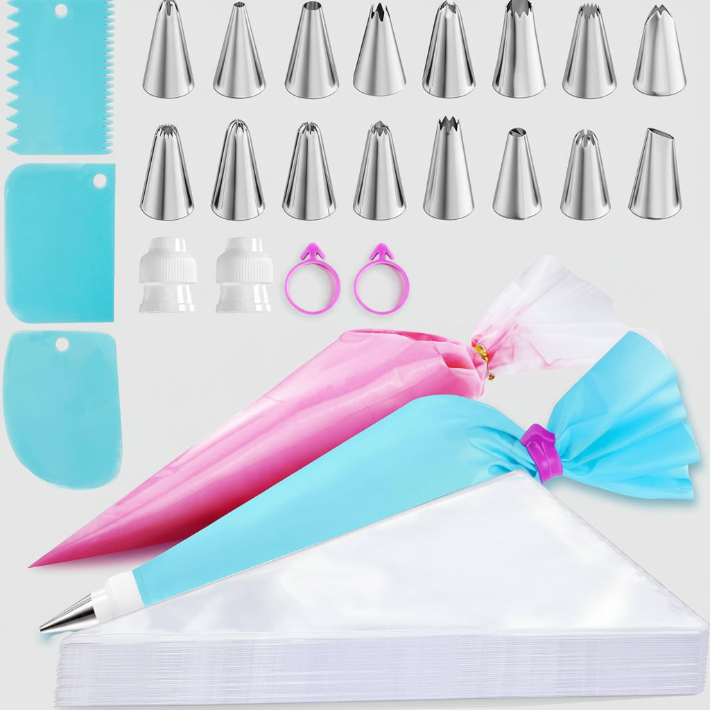 Conjunto de Decoração de Bolo Sacos de Confeitar Bicos Raspadores Cozedura