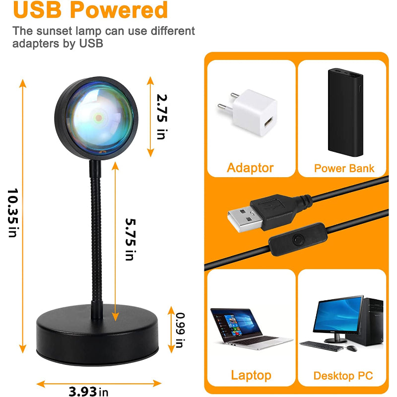 Proyector de lámpara atardecer - Lámpara nocturna LED con 16 colores RGB y rotación de 360°