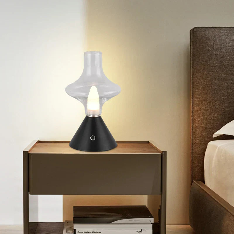 RomanticGlow - Glazen Tafellamp met Dimbare LED – Stijlvolle Nachtlamp