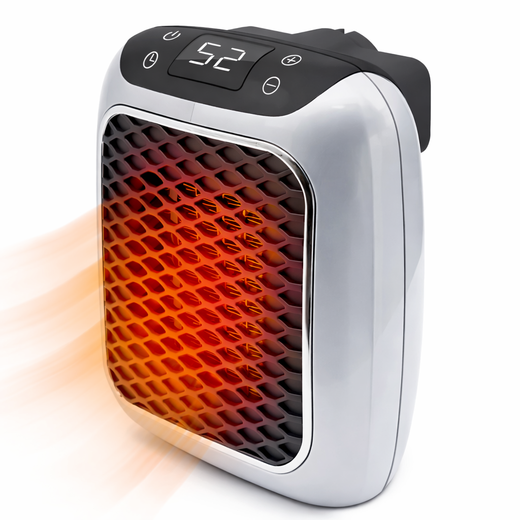 Mini Aquecedor de Ficha Cerâmico com Temporizador e Funções de Segurança