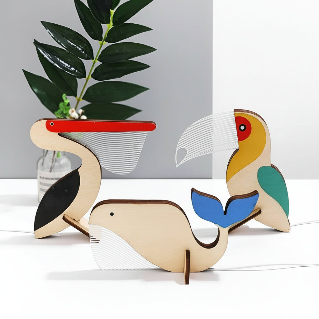 Kids Wooden Animal Table Lamp LED Night Light Touch Switch 5