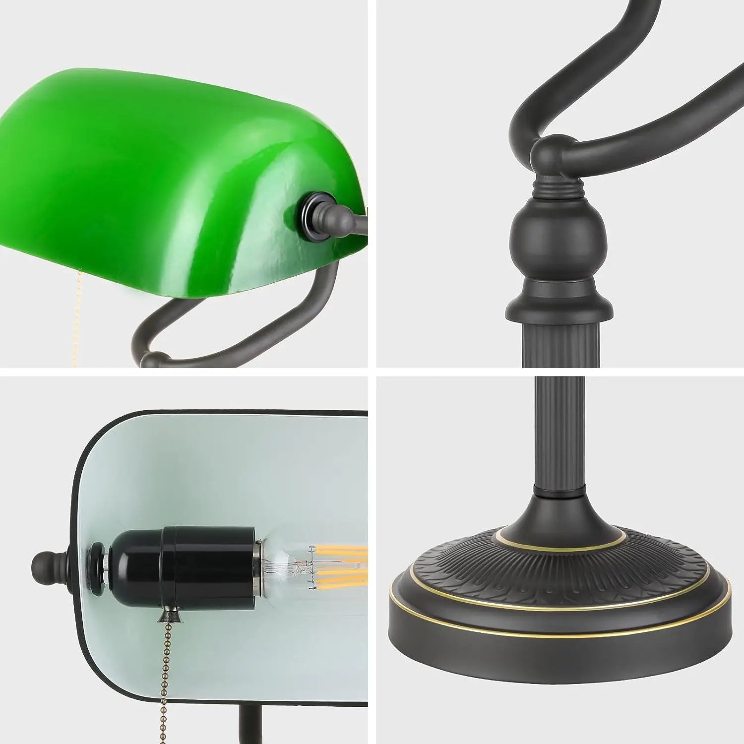 LumiBank - Klassieke Bankierslamp met Groen Glas in Retro Stijl voor Kantoor & Woonkamer