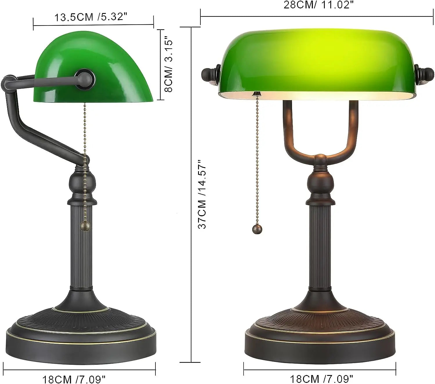 LumiBank - Klassieke Bankierslamp met Groen Glas in Retro Stijl voor Kantoor & Woonkamer