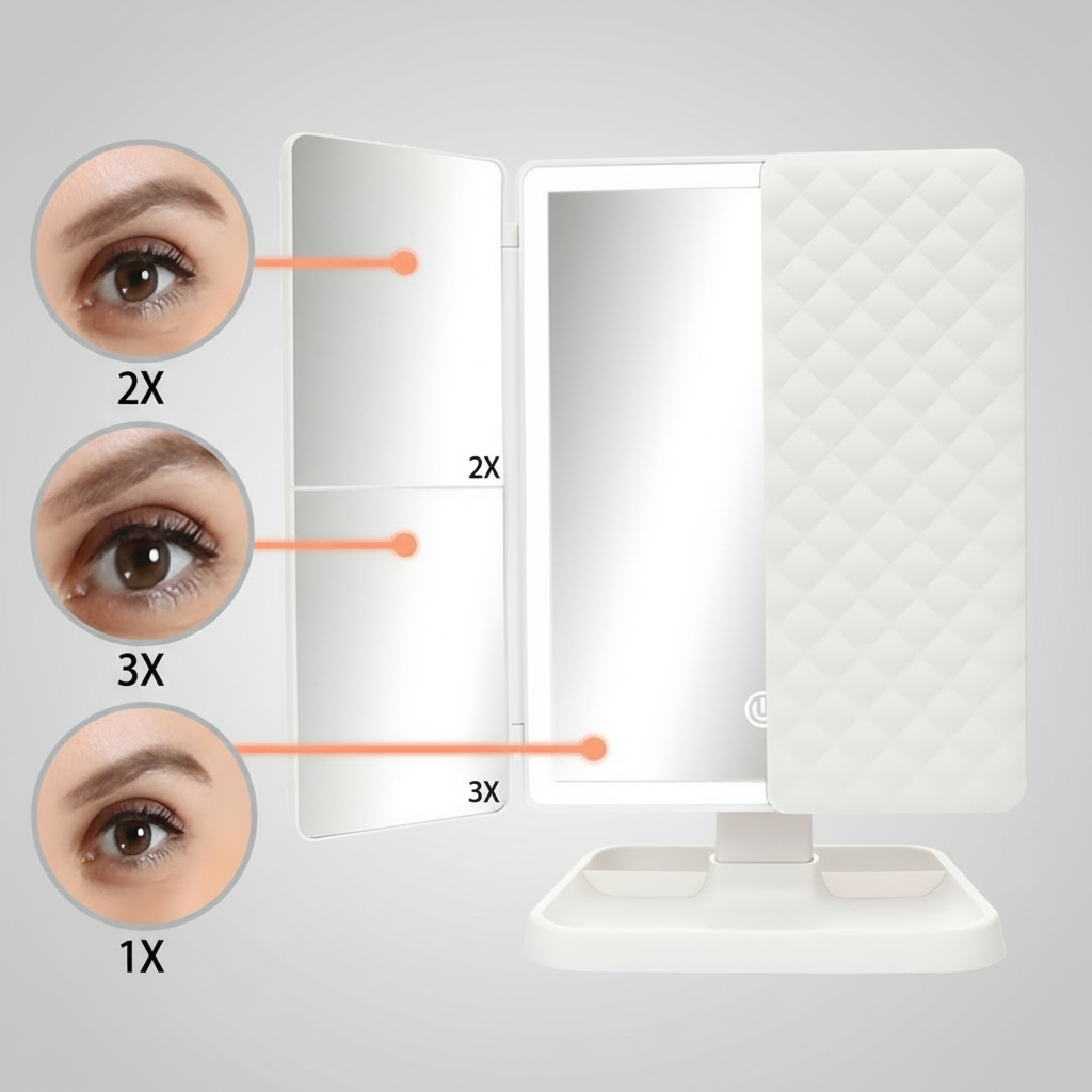 LED Makeup Mirror Triple Lighting Adjustable Magnification Portable 5