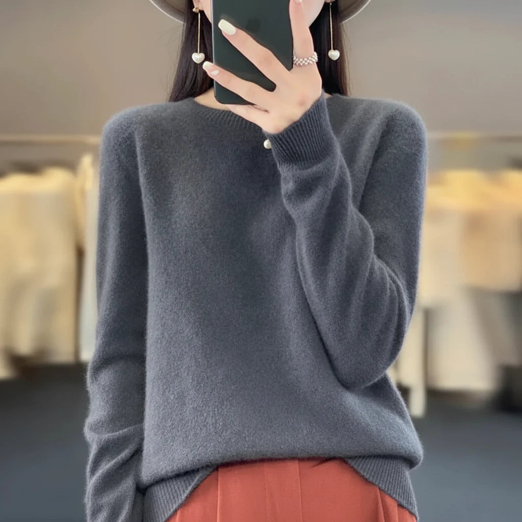 Camisola de Senhora Gola Redonda Conforto Diário Pulôver Leve e Quente