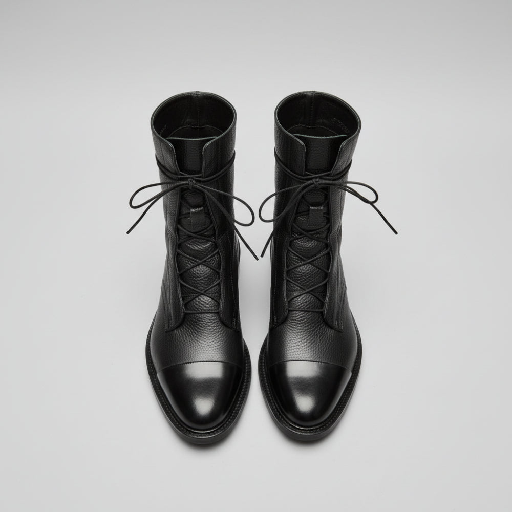 Botins de Senhora em Pele com Atacadores Salto Baixo Uso Diário