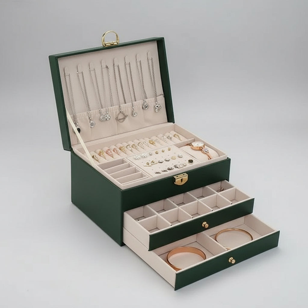 Leather Jewelry Box Multilayer Elegant Storage Organizer for Rings Necklaces 4