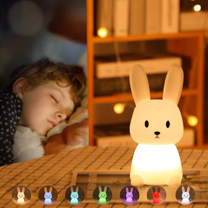 BunnyGlow - Lámpara nocturna LED regulable para niños con control táctil y función de carga USB