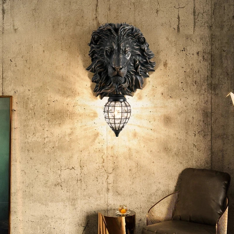 RoyalGlow - Majestueuze Leeuwenkop Wandlamp in Vintage Stijl – Decoratieve LED Lamp
