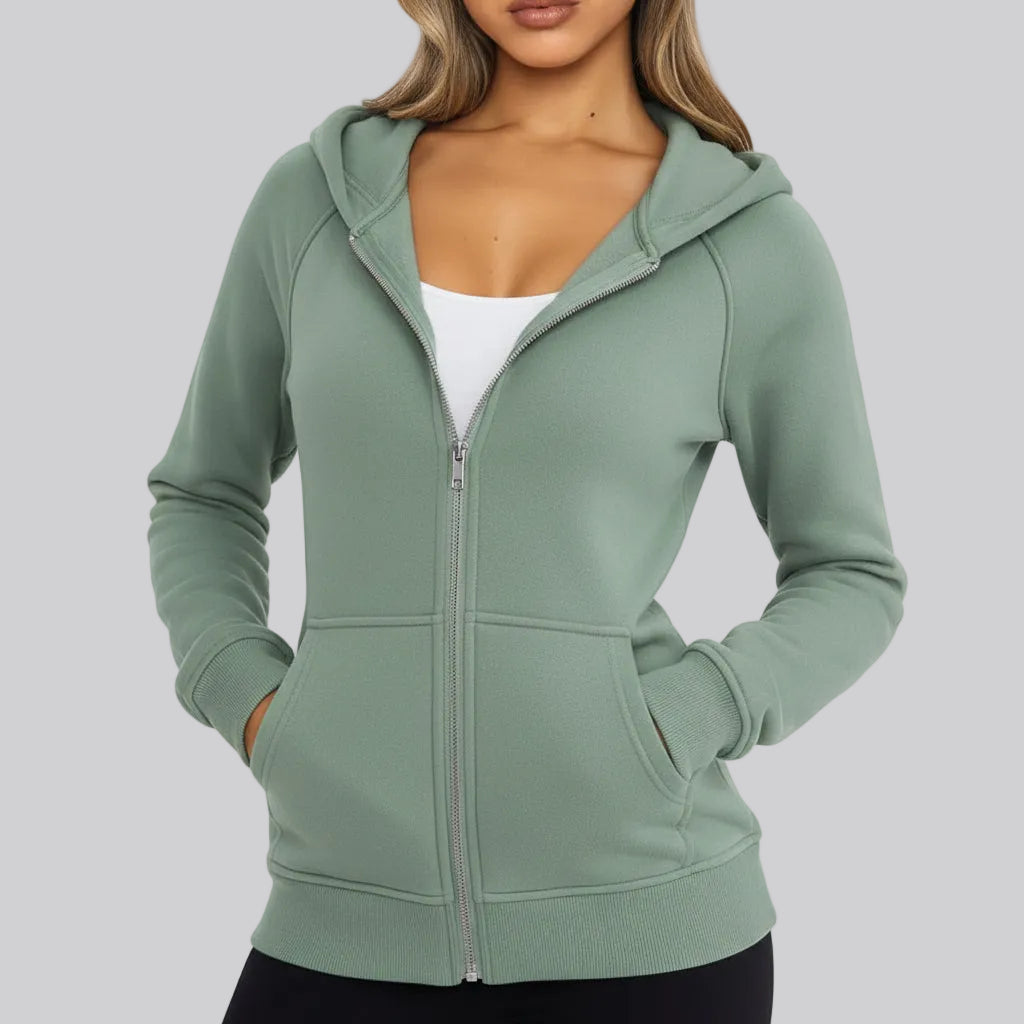 Sweatshirt com fecho de correr para senhora, corte justo, mistura de algodão, colete casual