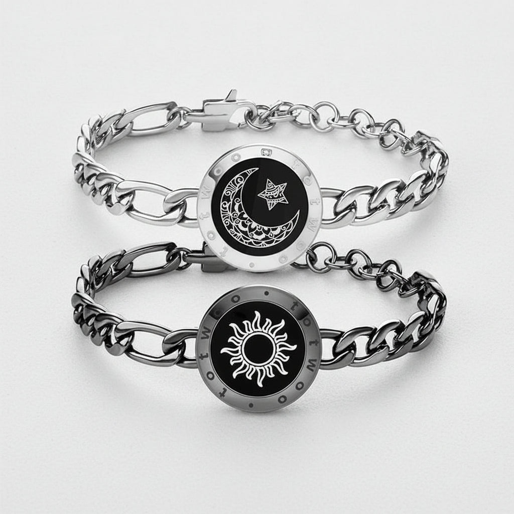 Conjunto de Pulseiras de Parceiro Ligantes Vibração Aço Inoxidável Bluetooth