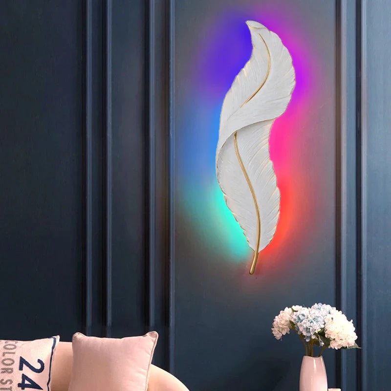 FeatherGlow - Lámpara de pared moderna con plumas blancas