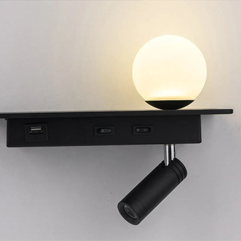 SpaceGlow – Moderne LED Wandlamp met Plank en USB Poort