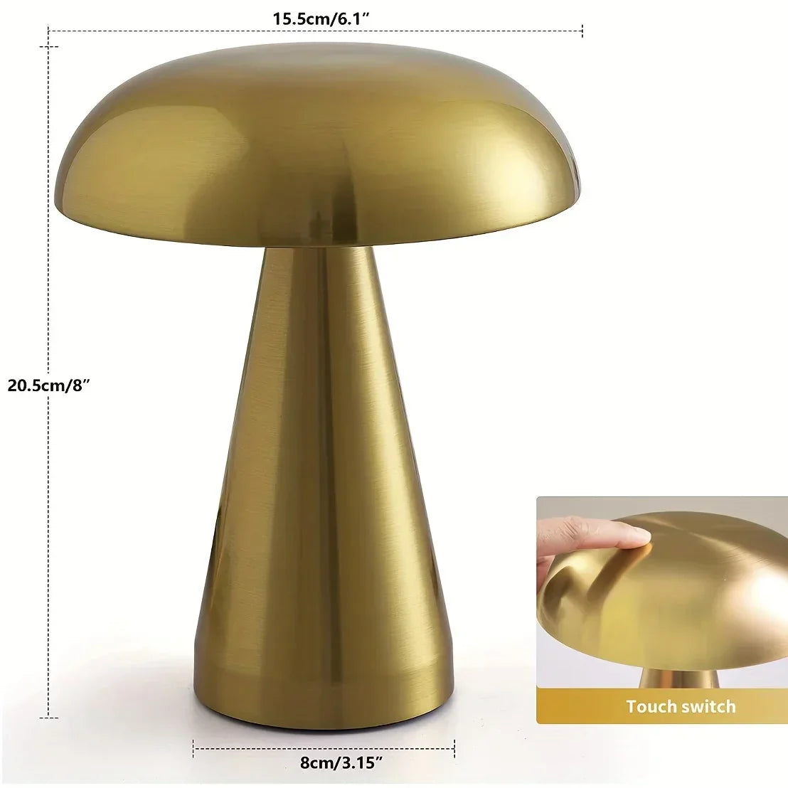MushroomGlow - Lámpara de mesa LED regulable de metal | Sin cable y recargable