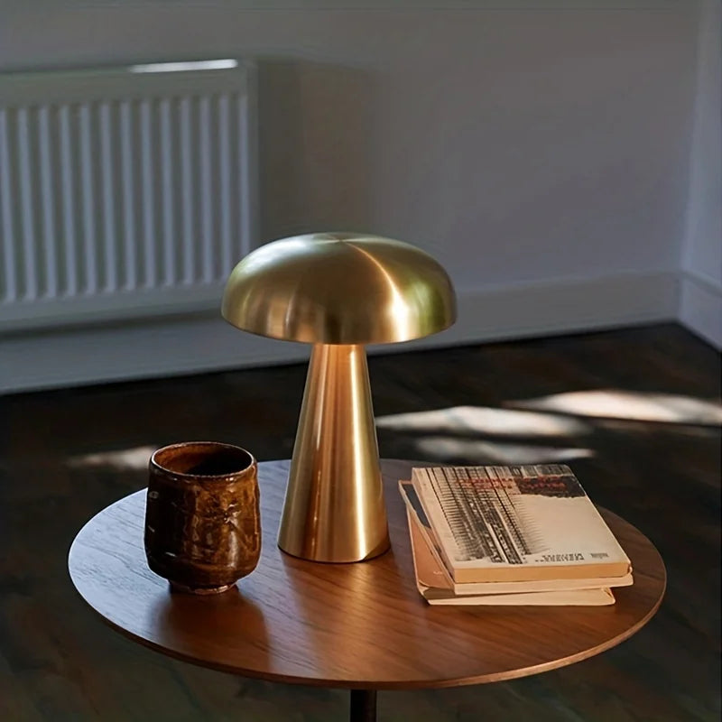 MushroomGlow - Lámpara de mesa LED regulable de metal | Sin cable y recargable