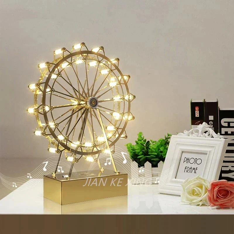 LumiSpin - LED Reuzenrad Tafellamp met Muziekfunctie, Dimbare Retro Bureaulamp