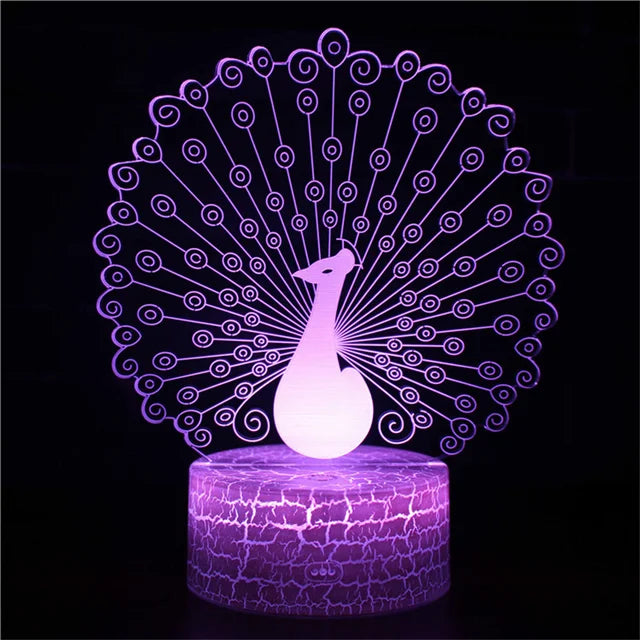 PeacockGlow - LED Nachtlamp met 3D Effect en Kleurenwissel, Decoratieve Tafellamp