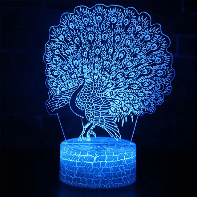 PeacockGlow - LED Nachtlamp met 3D Effect en Kleurenwissel, Decoratieve Tafellamp