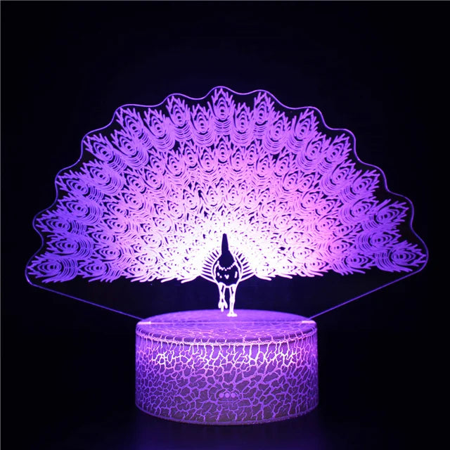 PeacockGlow - LED Nachtlamp met 3D Effect en Kleurenwissel, Decoratieve Tafellamp