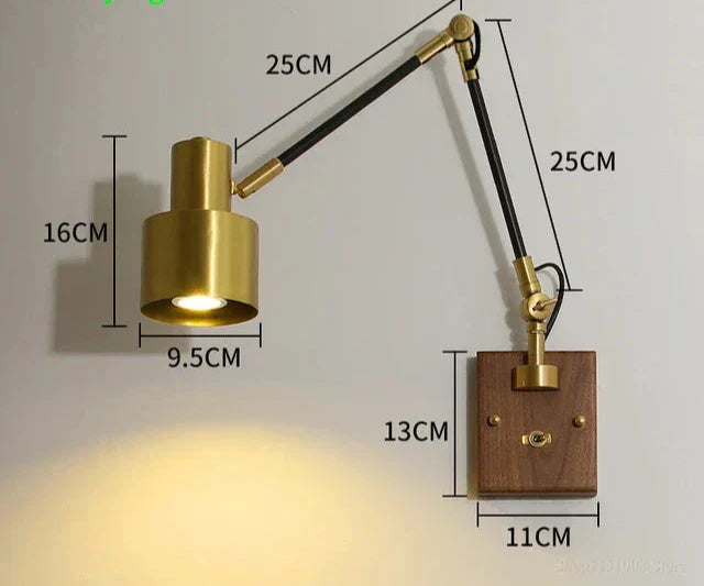 LightCraft - Lámpara de Pared Vintage Ajustable de Latón y Madera