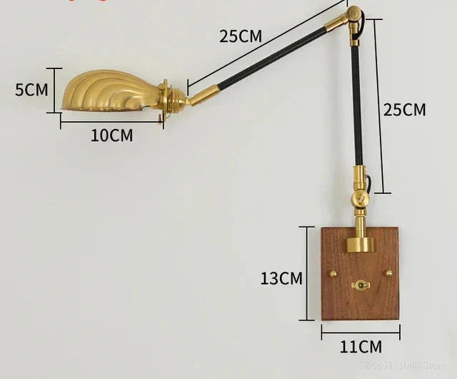 LightCraft - Lámpara de Pared Vintage Ajustable de Latón y Madera