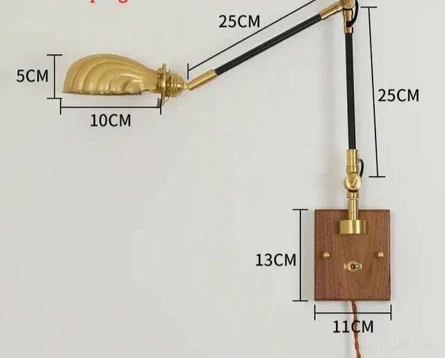 LightCraft - Lámpara de Pared Vintage Ajustable de Latón y Madera