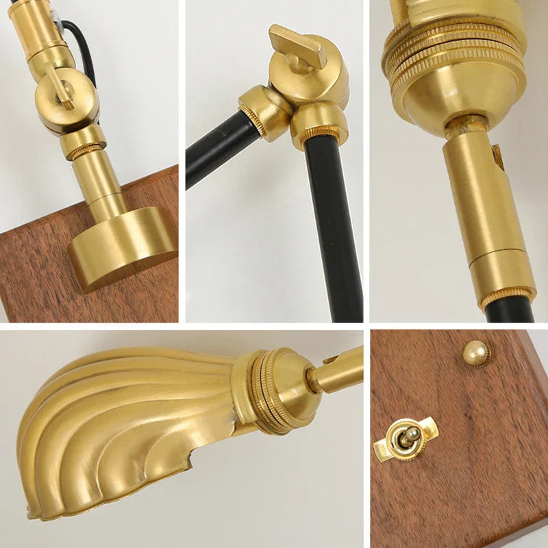 LightCraft - Lámpara de Pared Vintage Ajustable de Latón y Madera