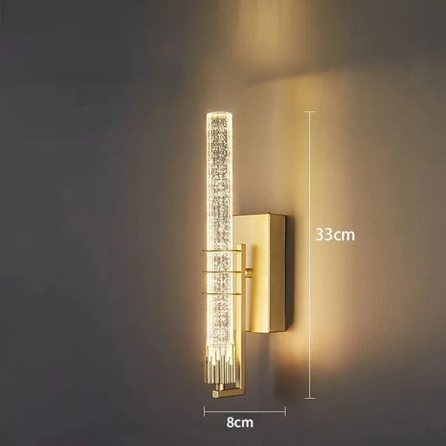 CrystalGold - Elegante lampada da parete LED in oro con cristalli per soggiorno e camera da letto